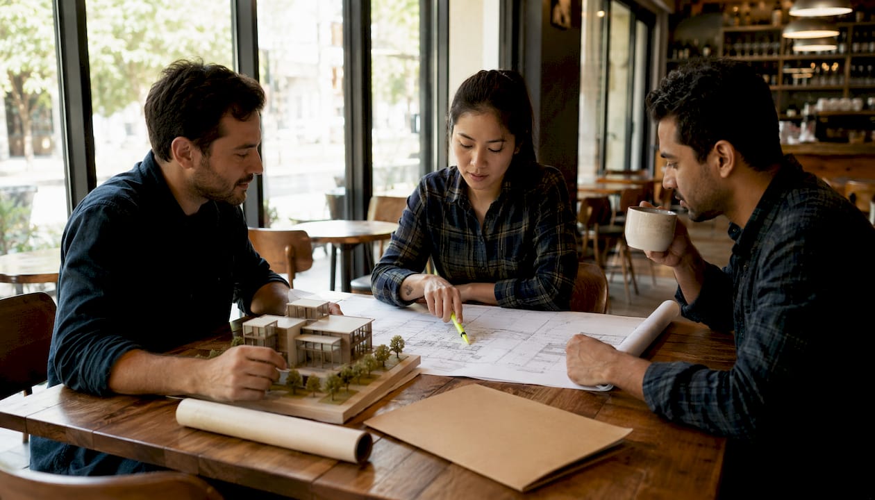 Role of BCA Approval for Project Teams: US Equivalent Architect, engineer, and consultant collaborating in meeting room