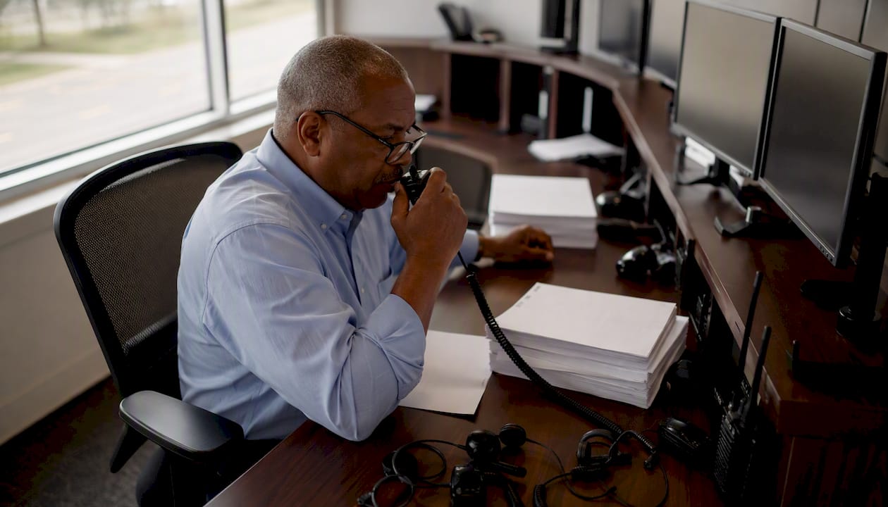 Safety manager operating emergency communication radios