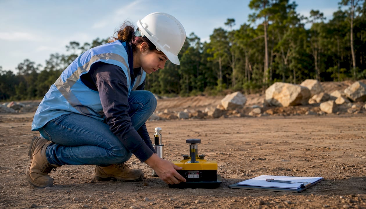 Common Civil Engineering Soil Test Failures: A Field Guide Technician conducting soil compaction test outdoors