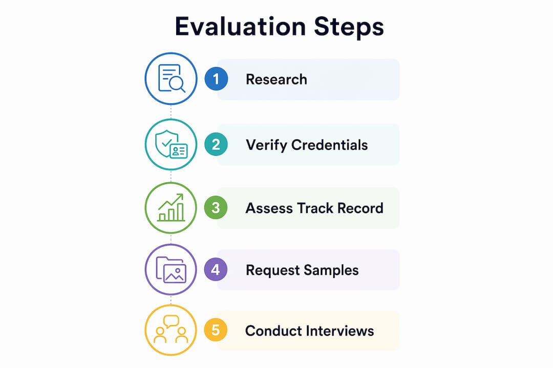 Infographic illustrating evaluation steps for architectural consultancies