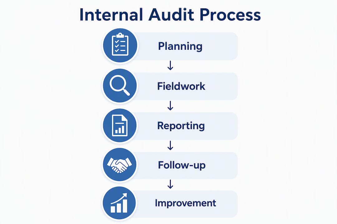Infographic illustrating internal audit process steps