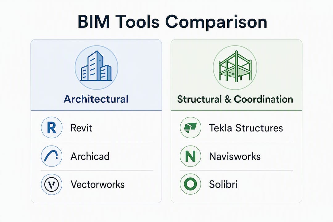 Infographic comparing key BIM tools features for Singapore projects