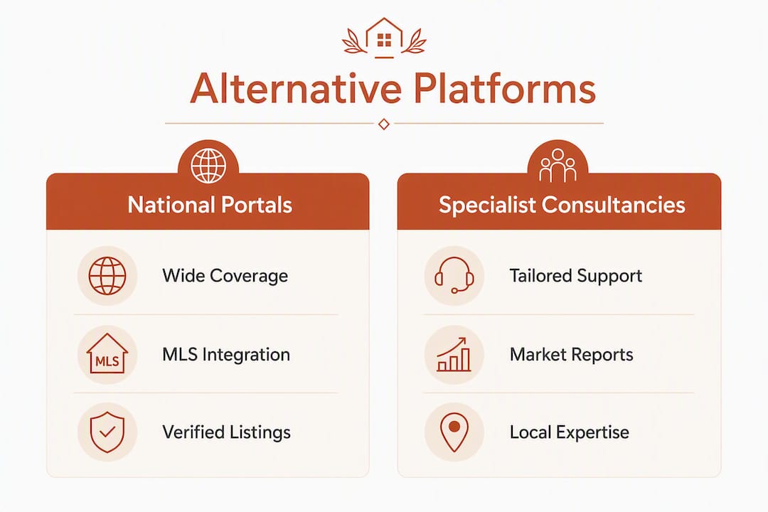Infographic comparing real estate platform alternatives for U.S. buyers