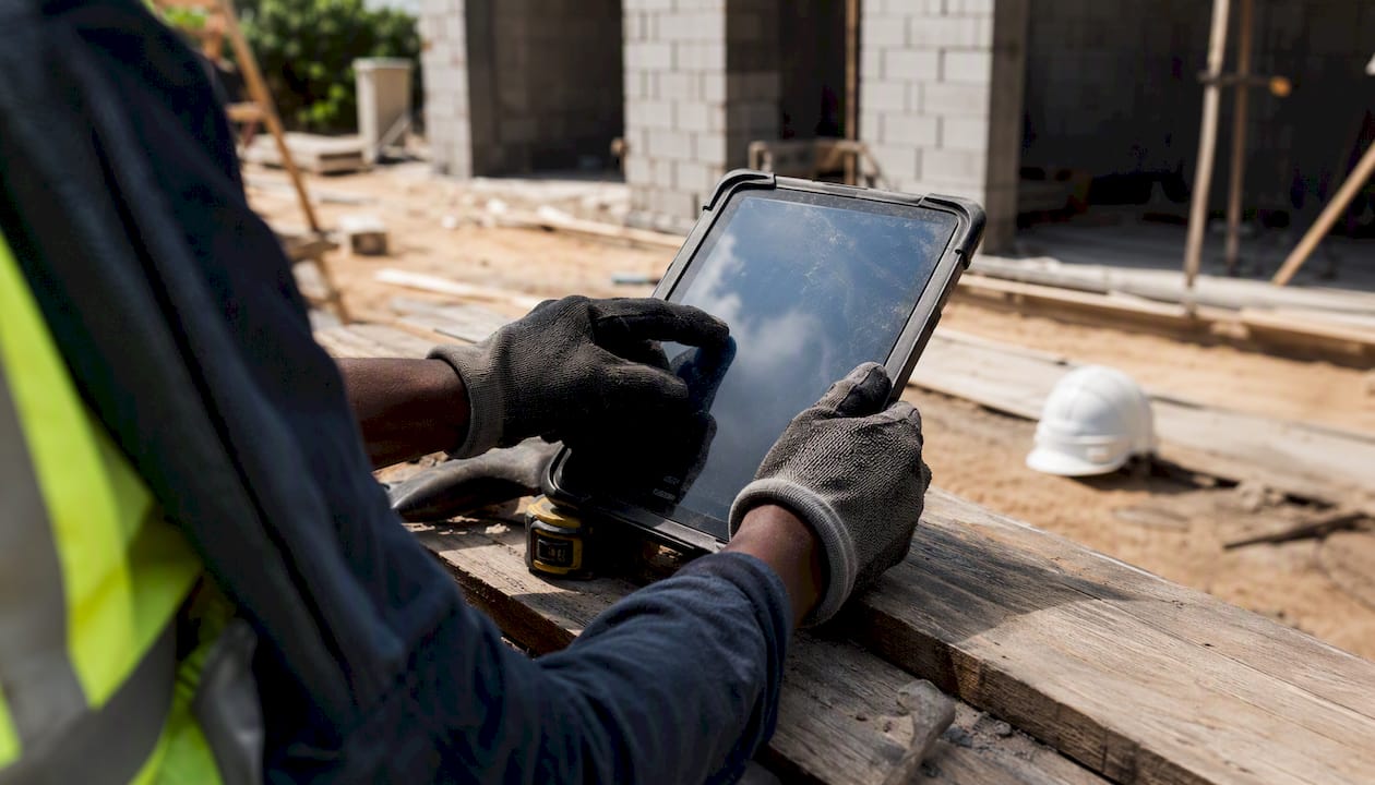 Technician entering near-miss data on tablet