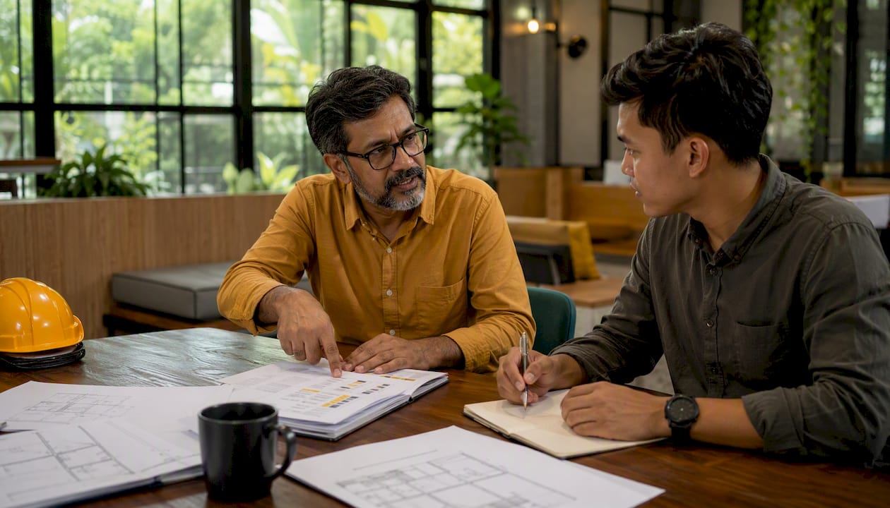 Two contractors discussing worker classification