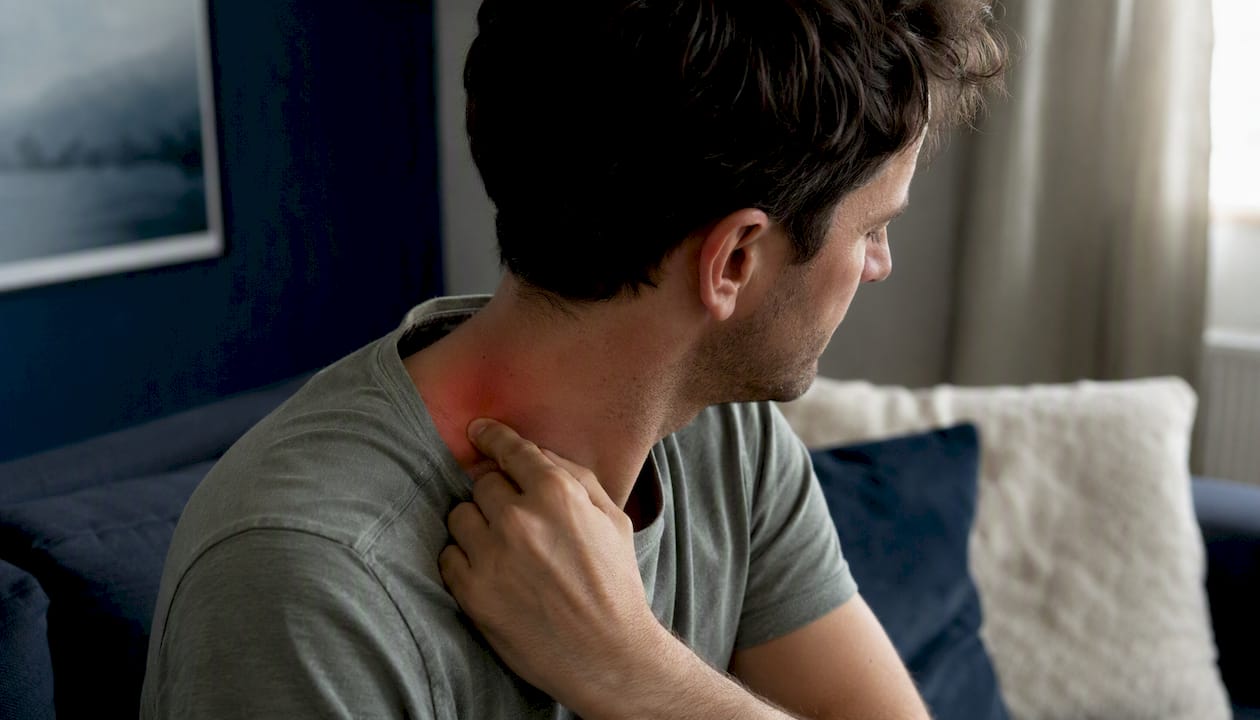 Finger pressing on neck muscle trigger point