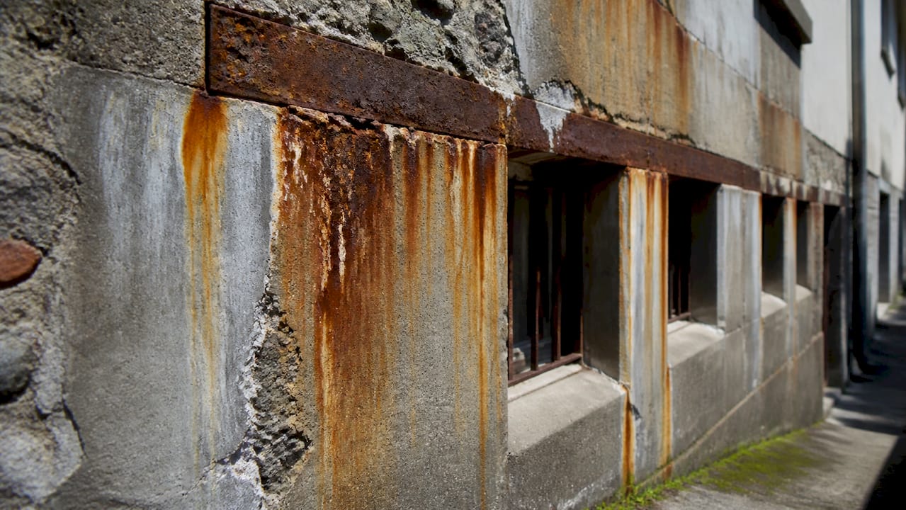 Common Building Facade Deterioration Signs: A Field Guide Rust staining on concrete building facade