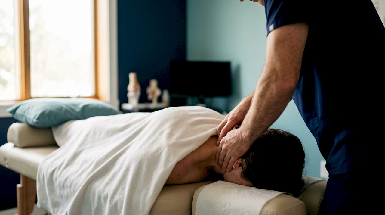 Hands performing lumbar spinal adjustment
