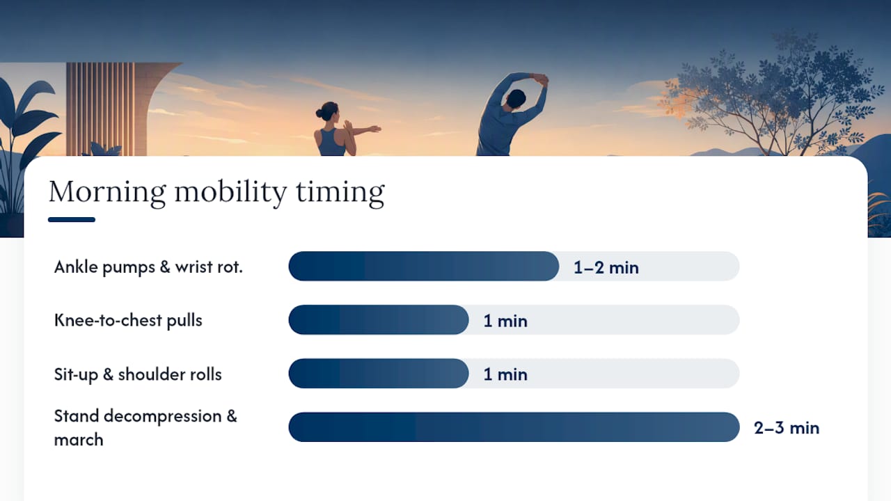 Diagram illustrating 6-step morning mobility routine