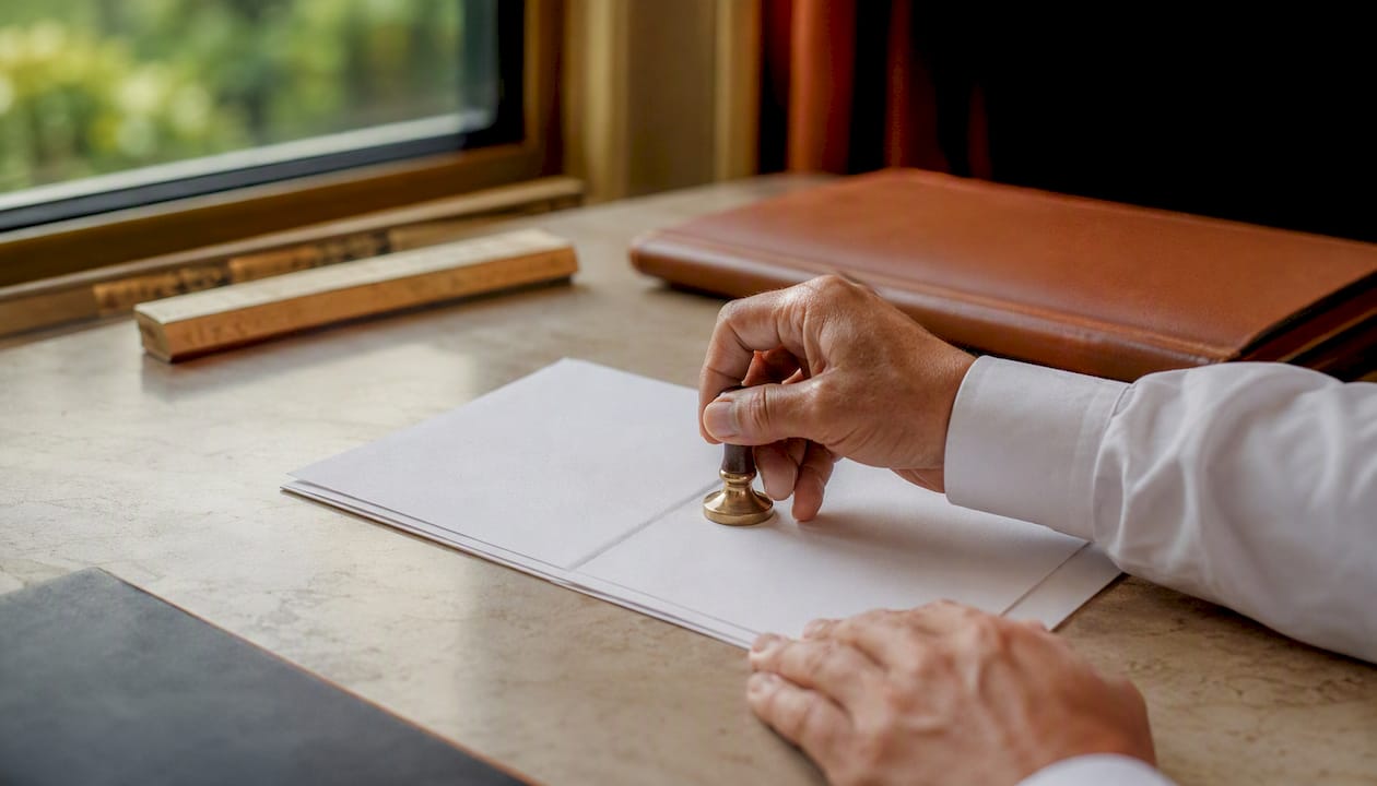 Hand stamping legal document with notary seal