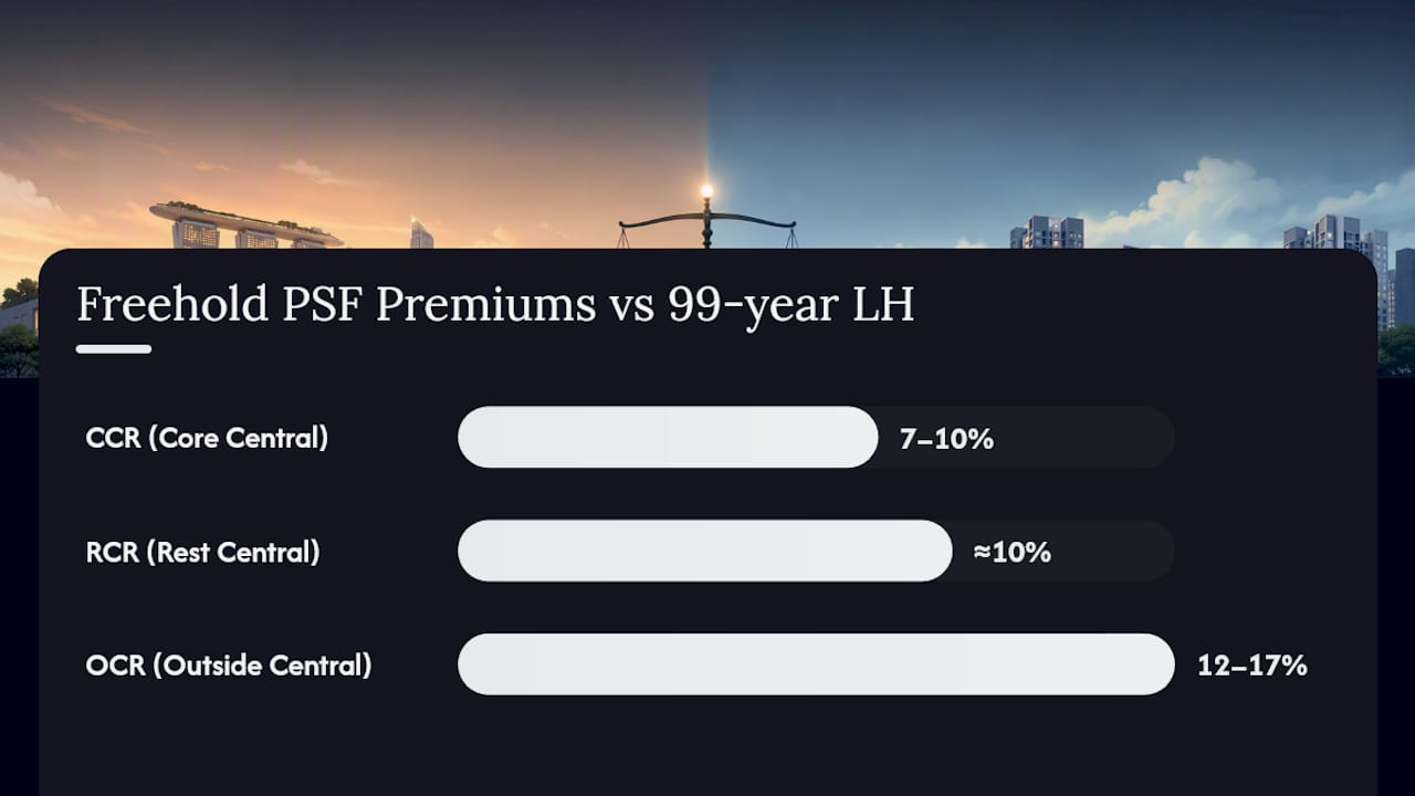 Diagram comparing freehold premiums by Singapore regions