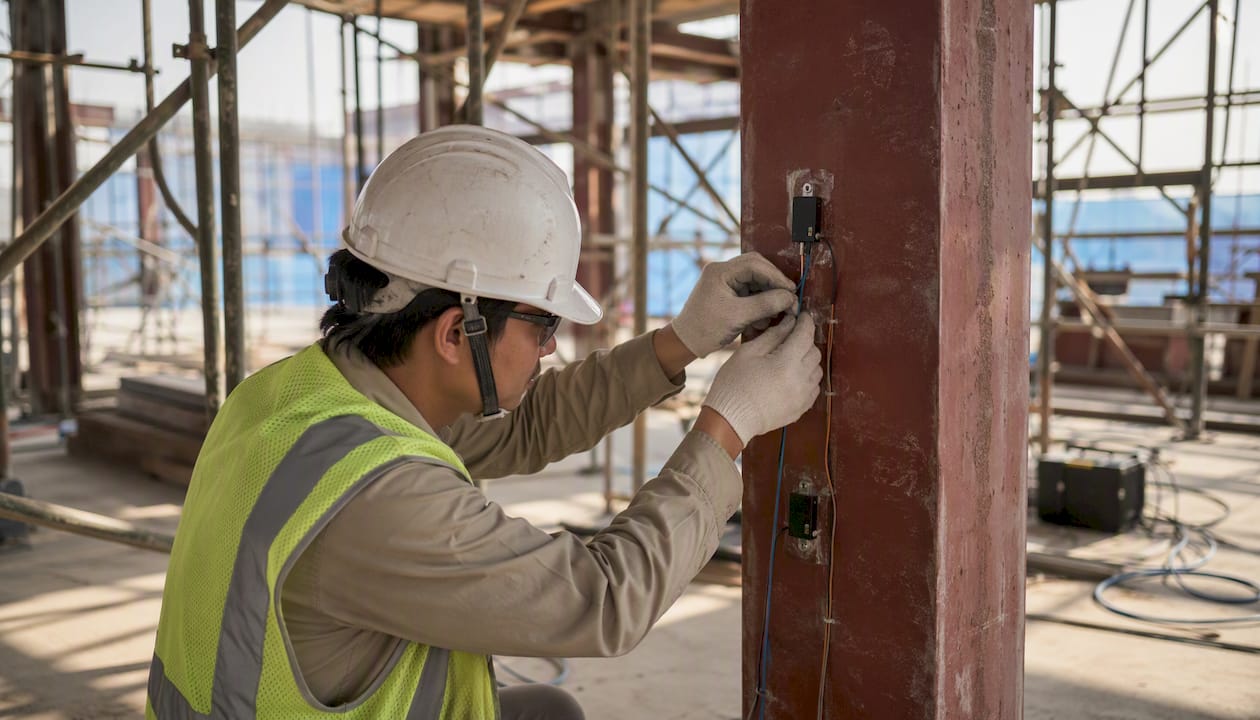 Installing structural health monitoring sensors on steel column