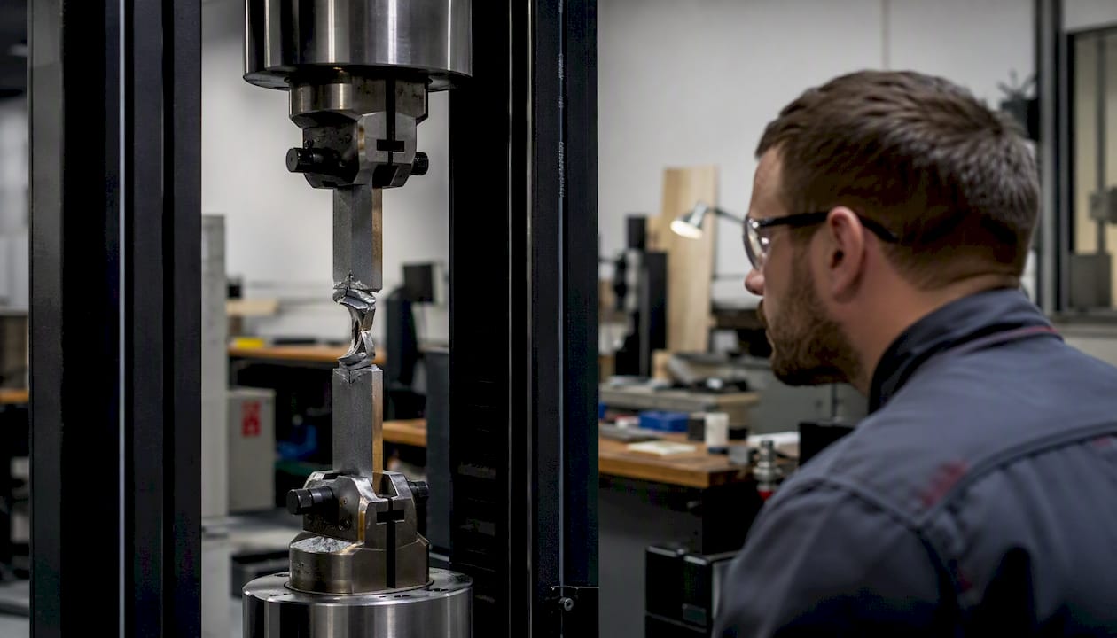 Material Testing Standards: What Engineers Need to Know Steel weld destructive tensile testing in progress
