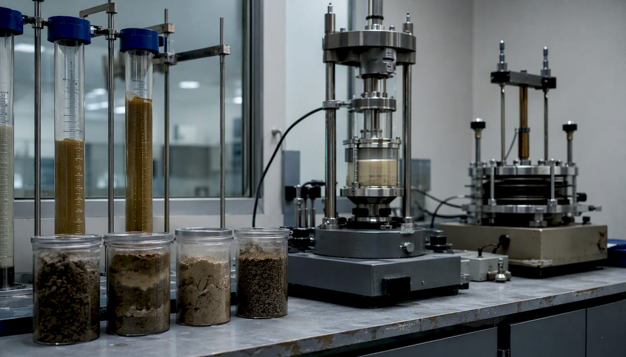 Soil samples and geotechnical testing tools