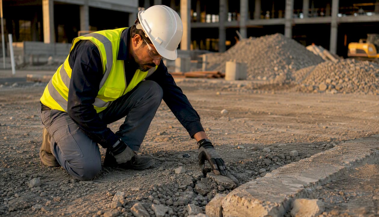 Worker pointing at site hazard manually
