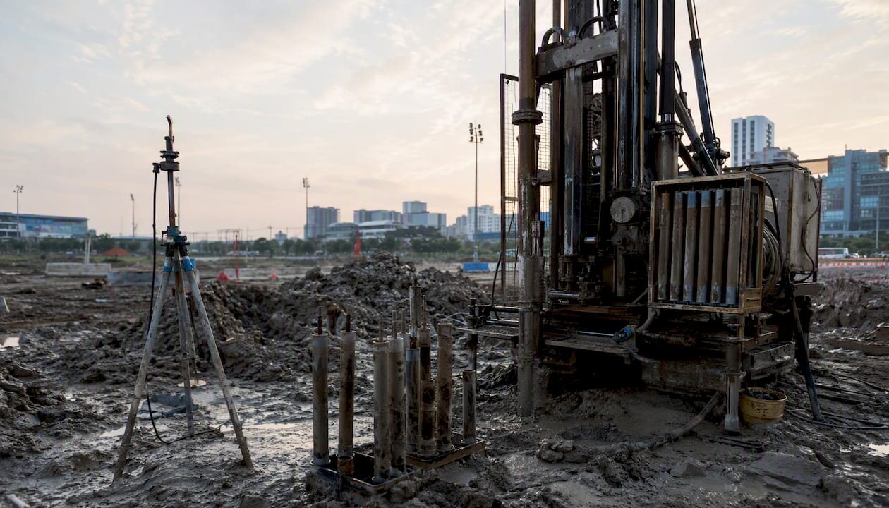 Geotechnical borehole rig on soft soil site