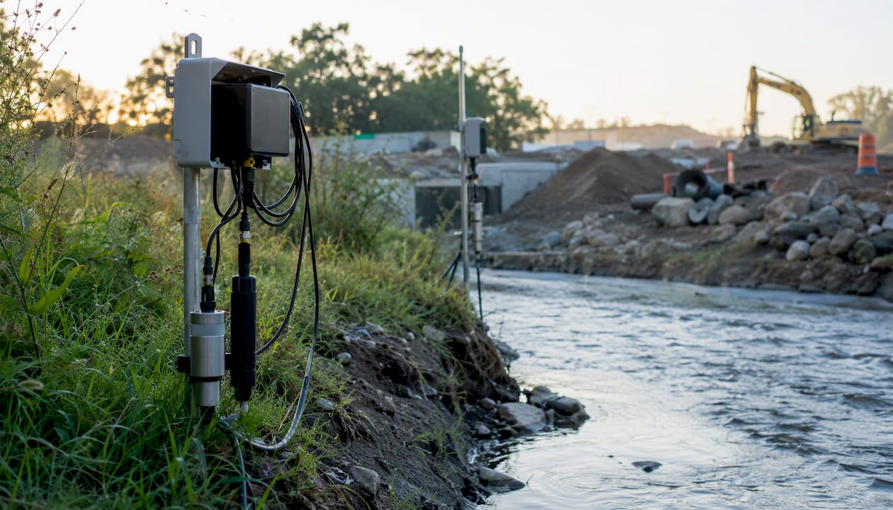 Environmental sensors monitoring water near construction site
