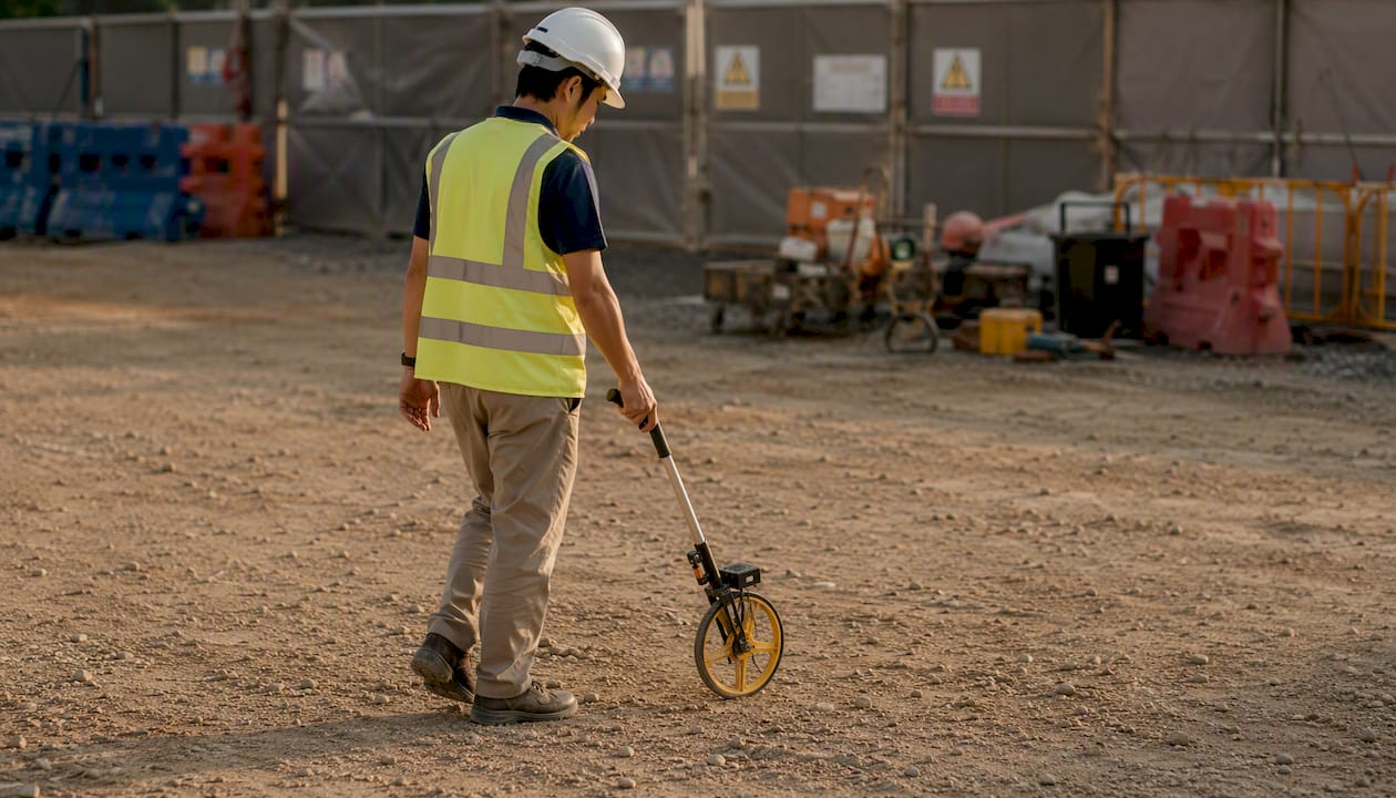 Measuring wheel at land baseline survey site