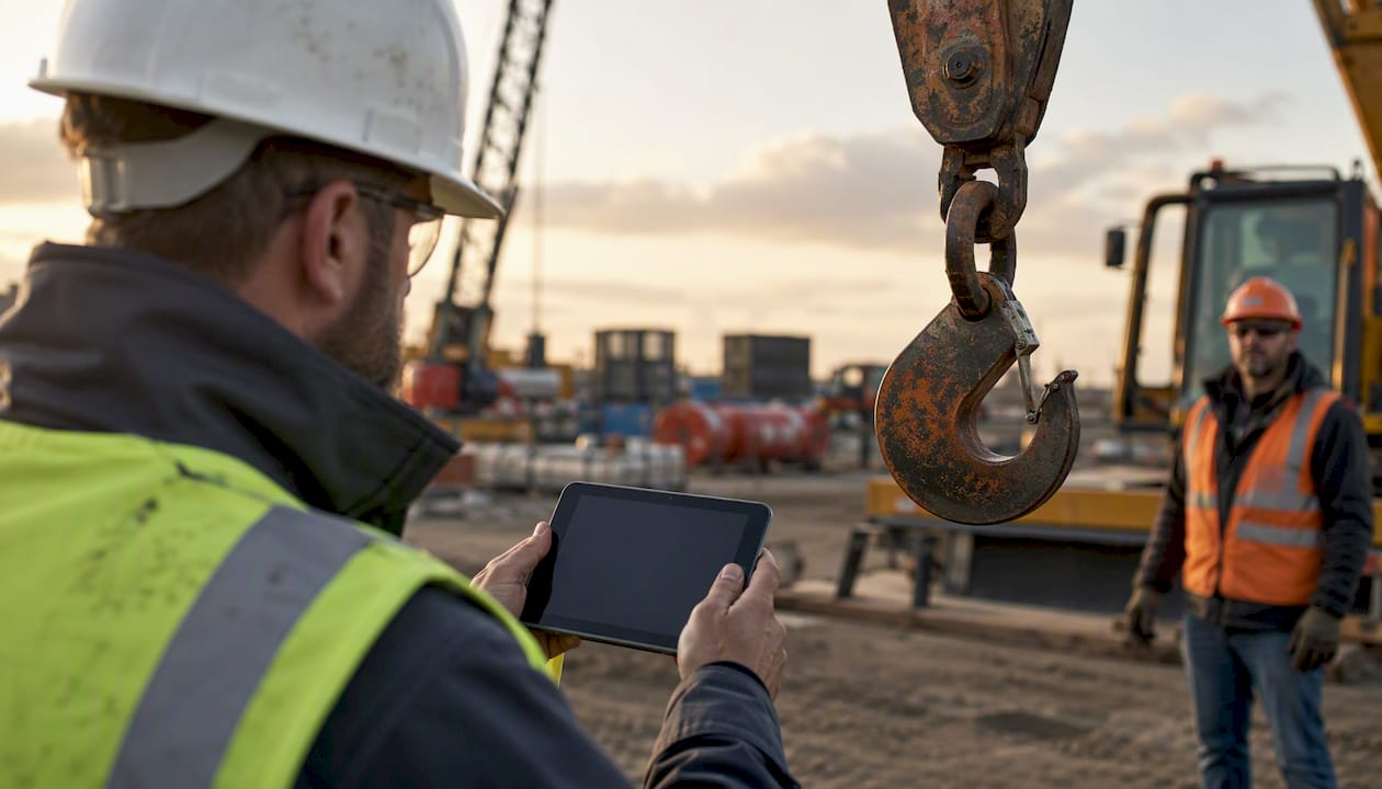 Inspector witnessing crane hook test