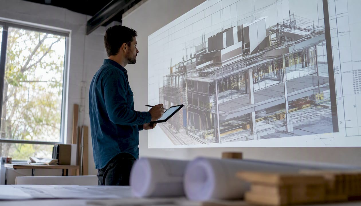 Common Civil Engineering CDP Submission Errors (And Fast Fixes) Engineer inspecting 3D BIM model with stylus