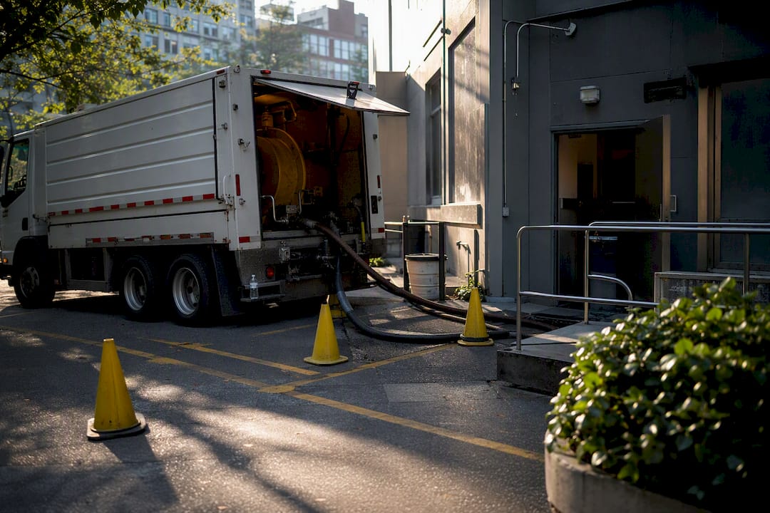 Service truck accessible to kitchen grease trap