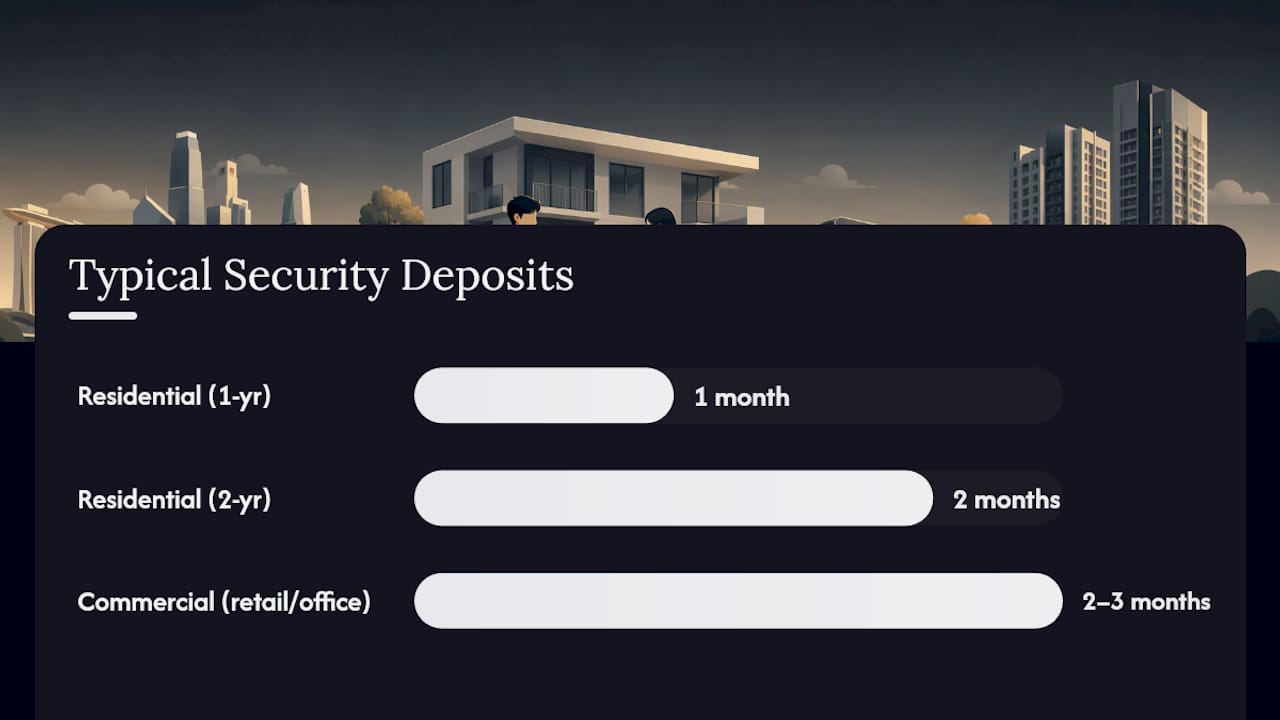 Chart comparing Singapore rental deposit amounts by lease duration and tenant profile