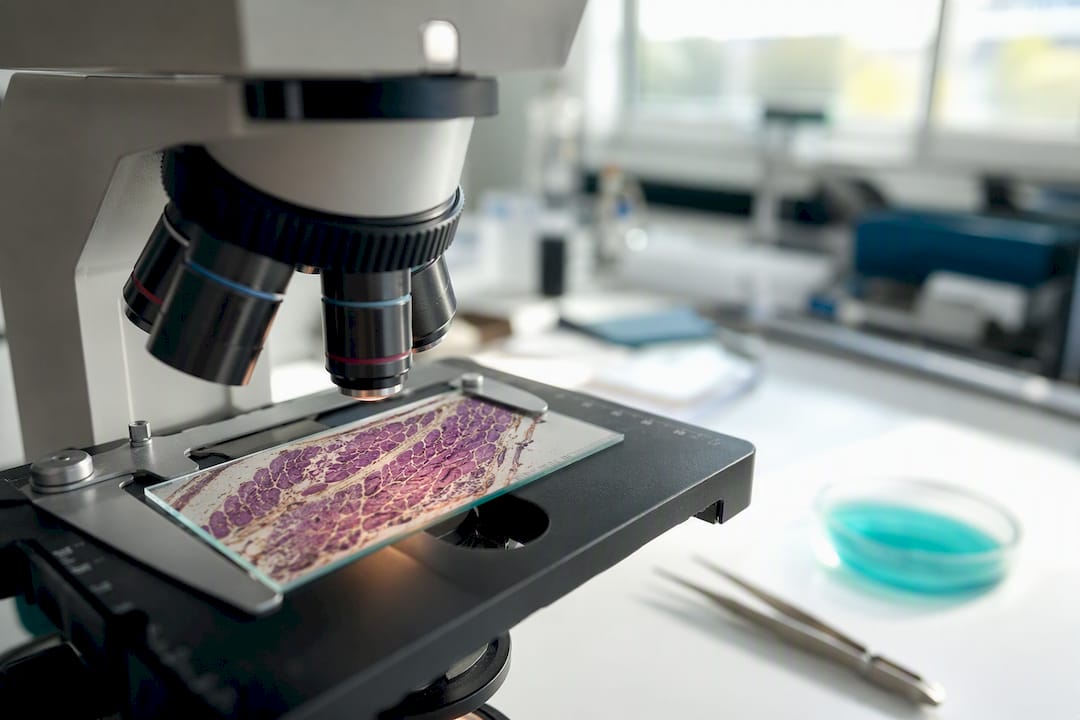 Aged muscle tissue microscopic close-up