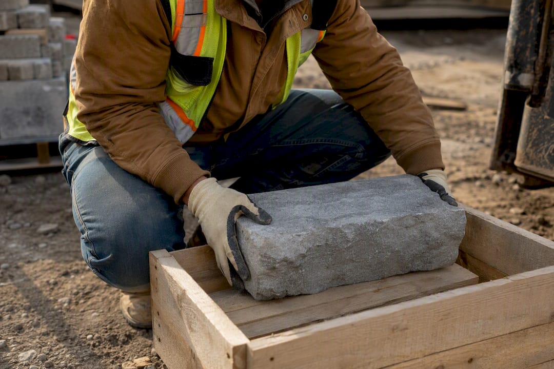 Worker resting load on bench during carry