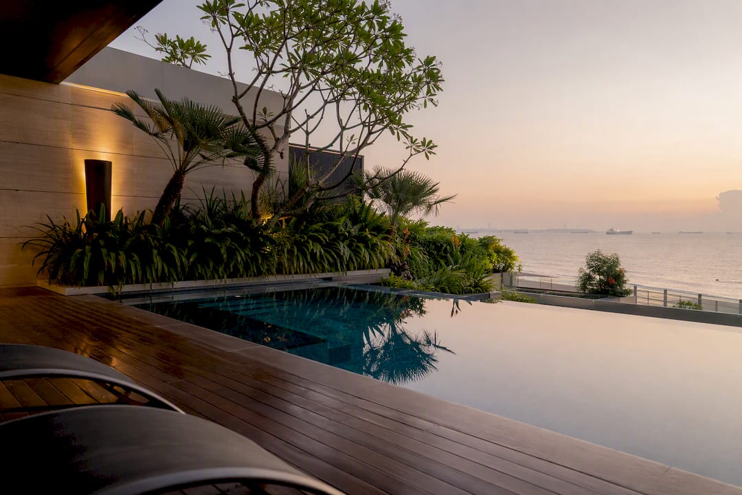 Private pool terrace at beachfront luxury condo