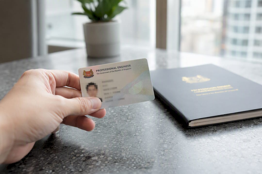 What Belongs in a QP Design Consultation Scope Checklist Hand holding engineer ID card on desk
