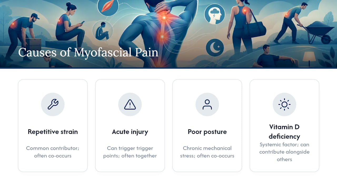 Diagram illustrating causes of myofascial pain syndrome