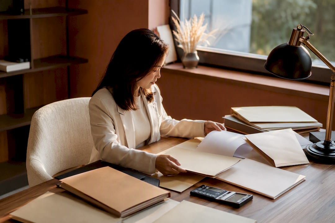 Consultant organizing client documents