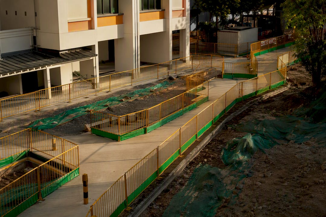Temporary pedestrian walkway changes near construction site