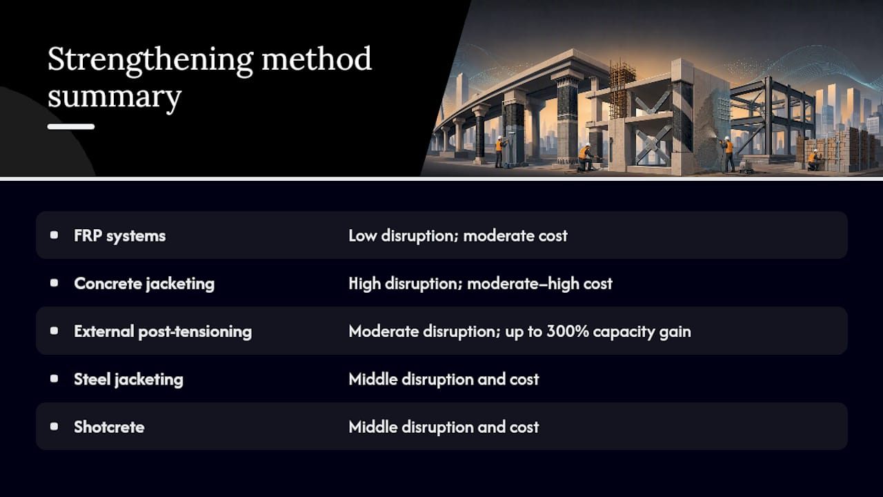 Comparison diagram of strengthening methods by multiple criteria