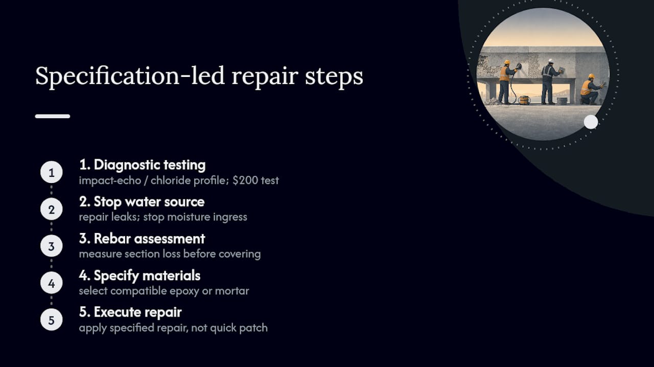 Spalling Concrete Repair: What Owners Need to Know Step-by-step diagram of spalling concrete repair process