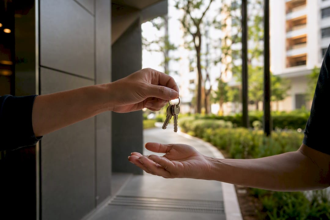 Hands exchanging keys for HDB rental