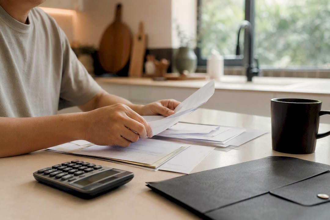 Hands arranging CPF and loan documents