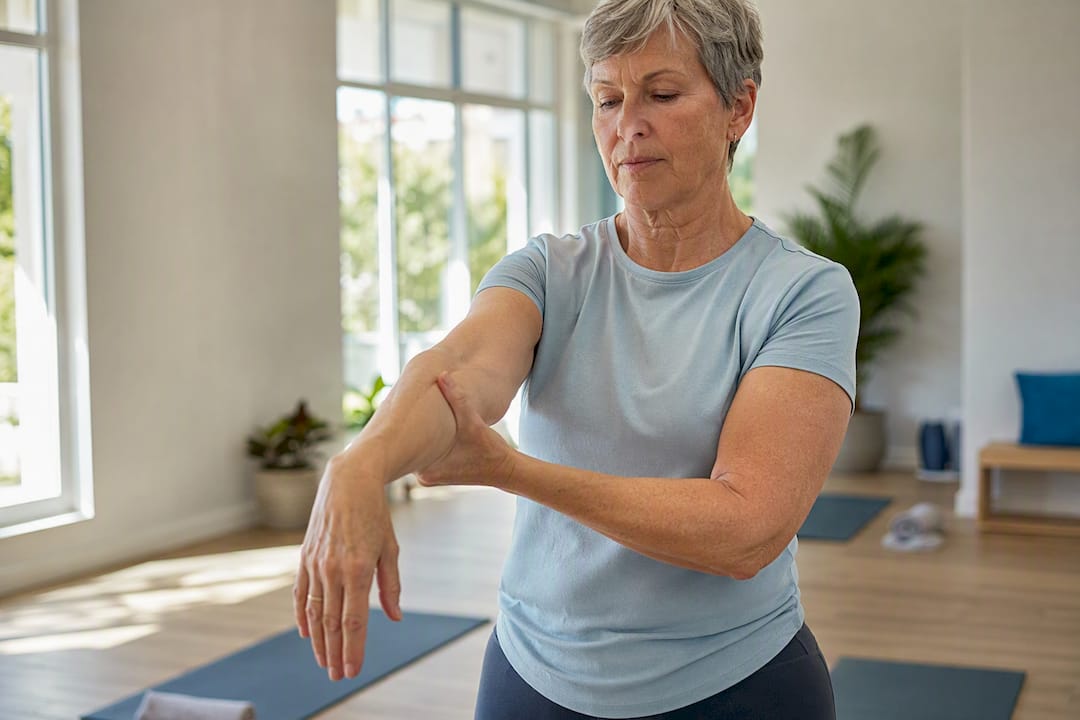 Older adult performing gentle wrist exercise