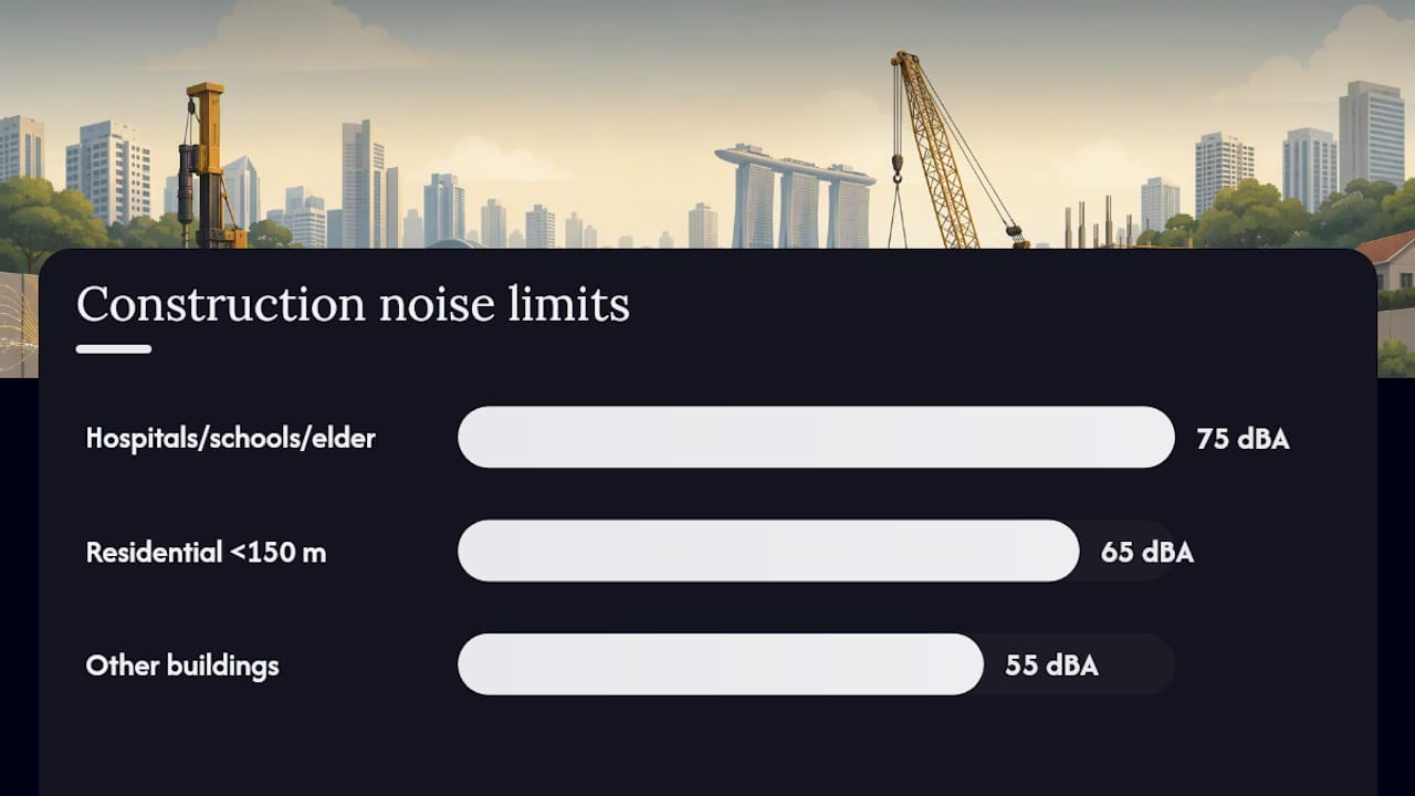 Diagram showing Singapore construction noise limit tiers