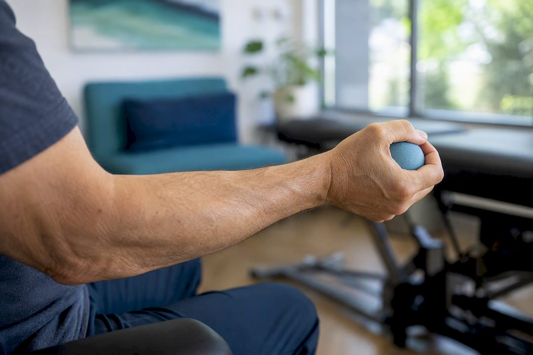 Hand holding ball showing mild weakness