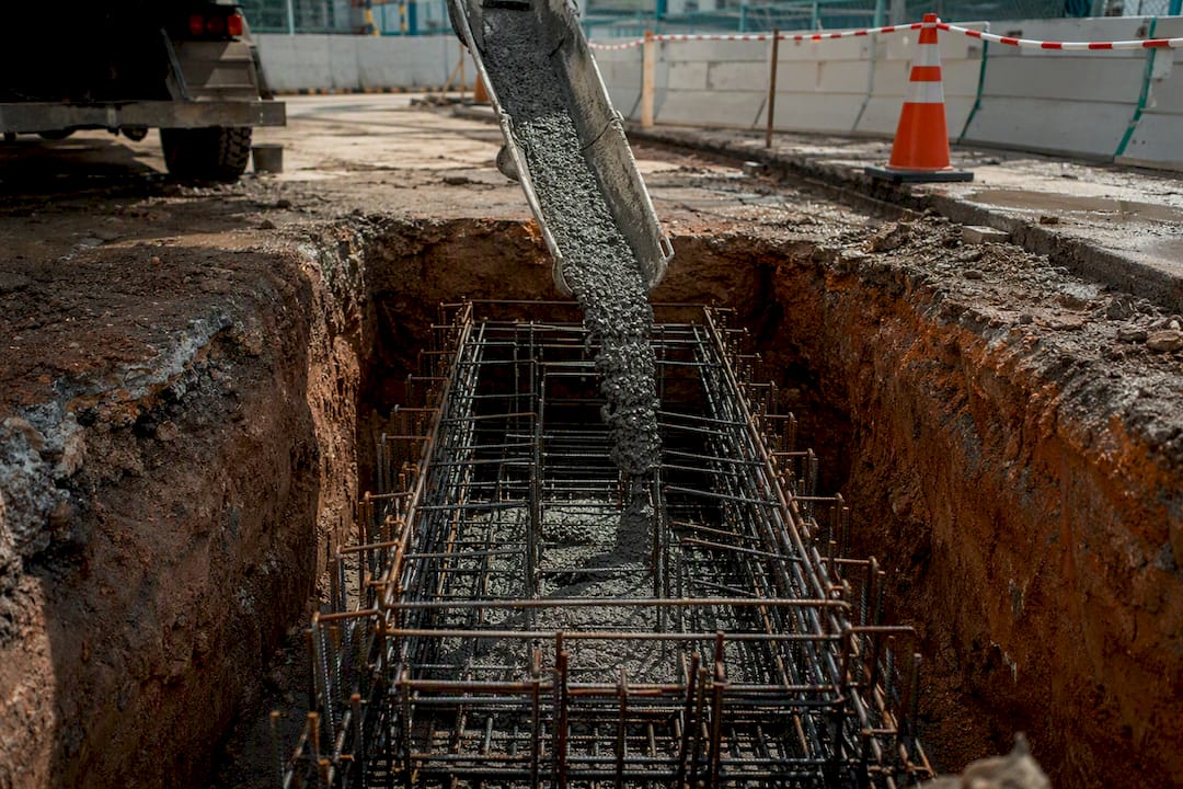 Reinforced concrete sewer trench under construction