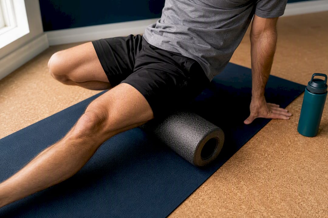 Person foam rolling front thigh muscles