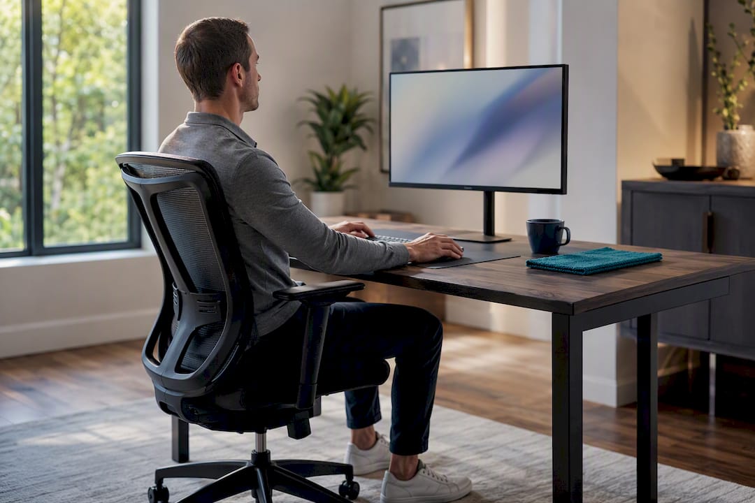 Worker demonstrating ergonomic desk posture