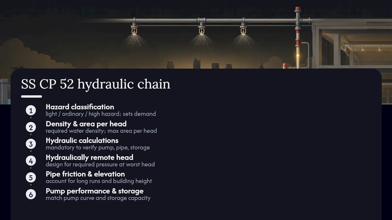 Cut SCDF Delays: Clause 6.4 and SS CP 52 Sprinkler Checklist for Singapore SS CP 52 hydraulic design sequence