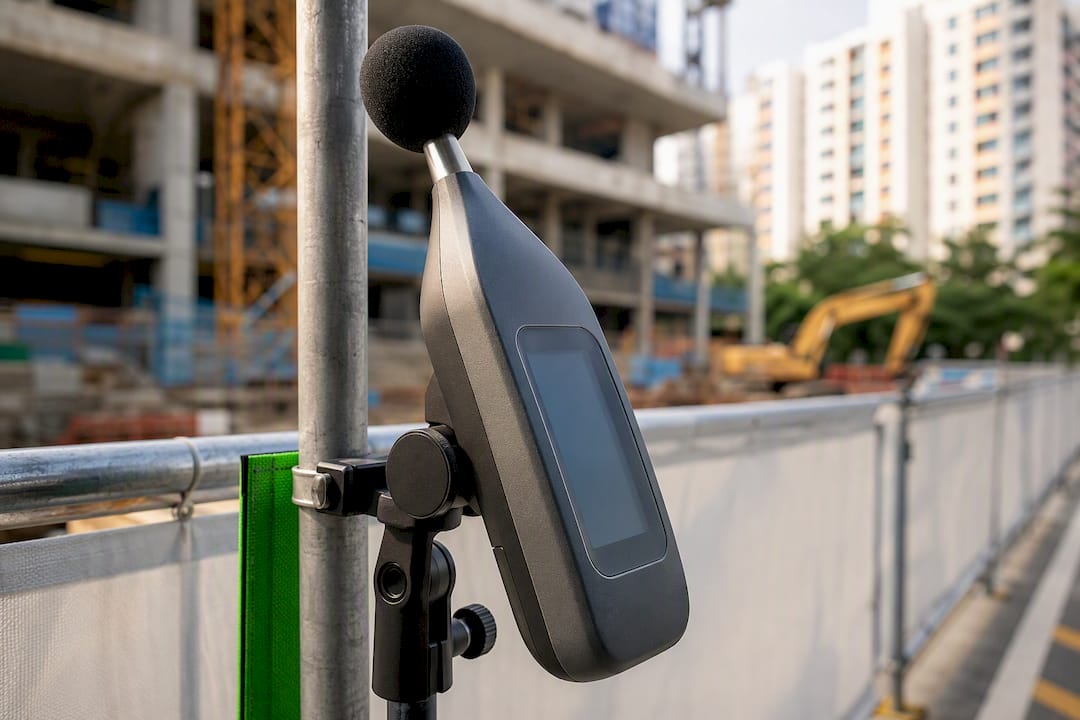 Class 1 sound meter at construction site