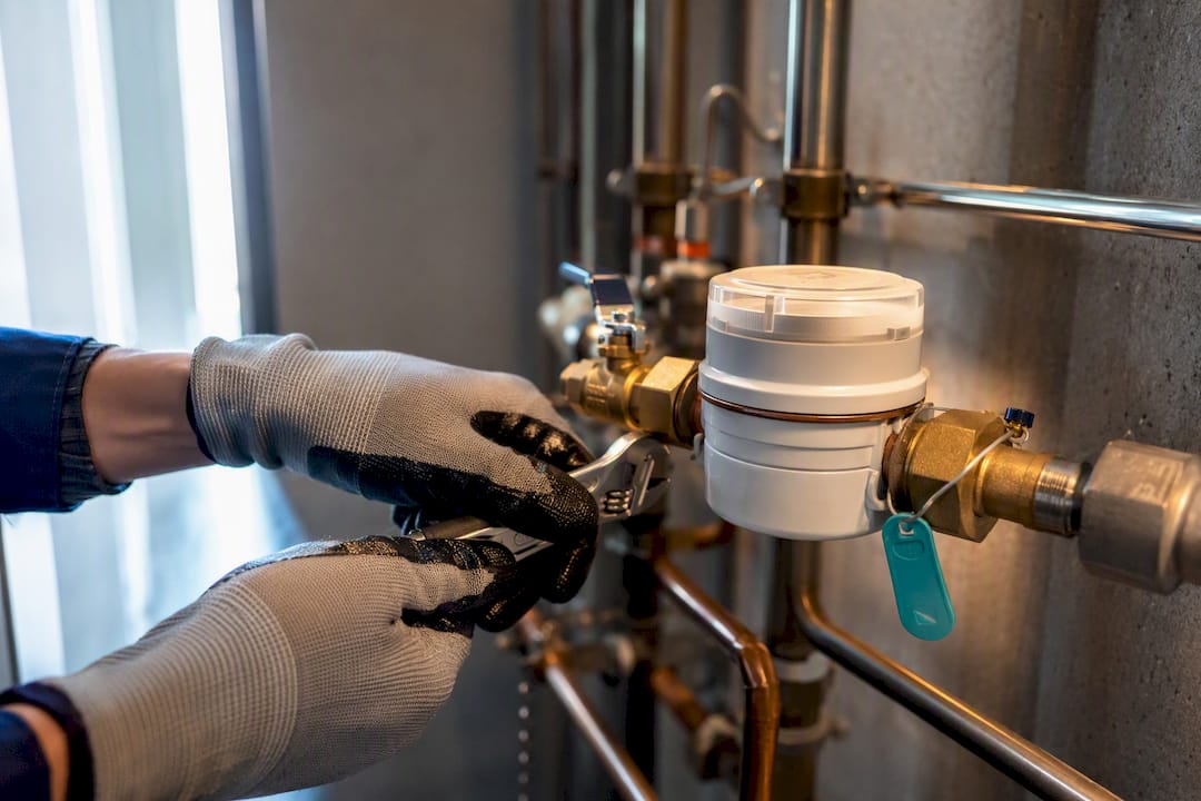 Engineer inspecting private water meter