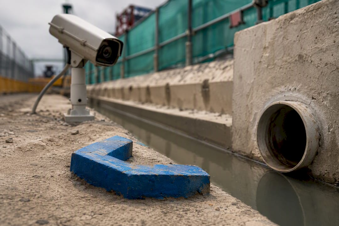 CCTV camera and blue discharge marker