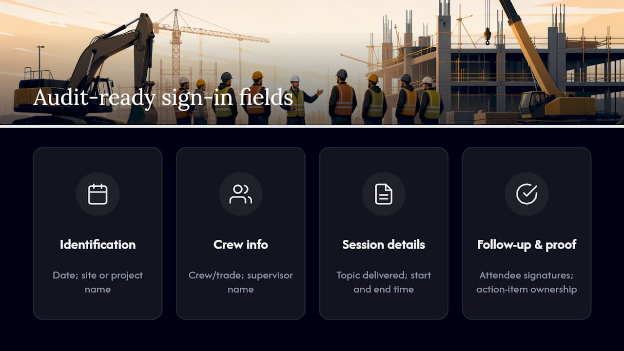 Required fields for toolbox talk records