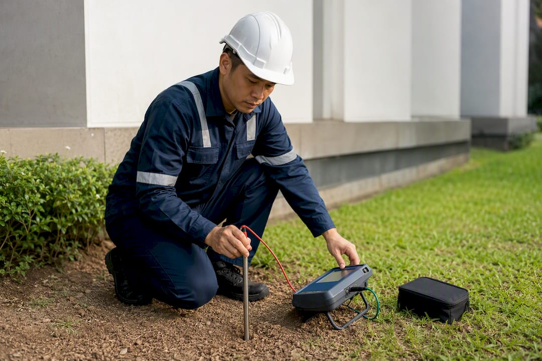 Authority Ready Lightning Protection Requirements for Singapore Engineer conducting earth resistance retest
