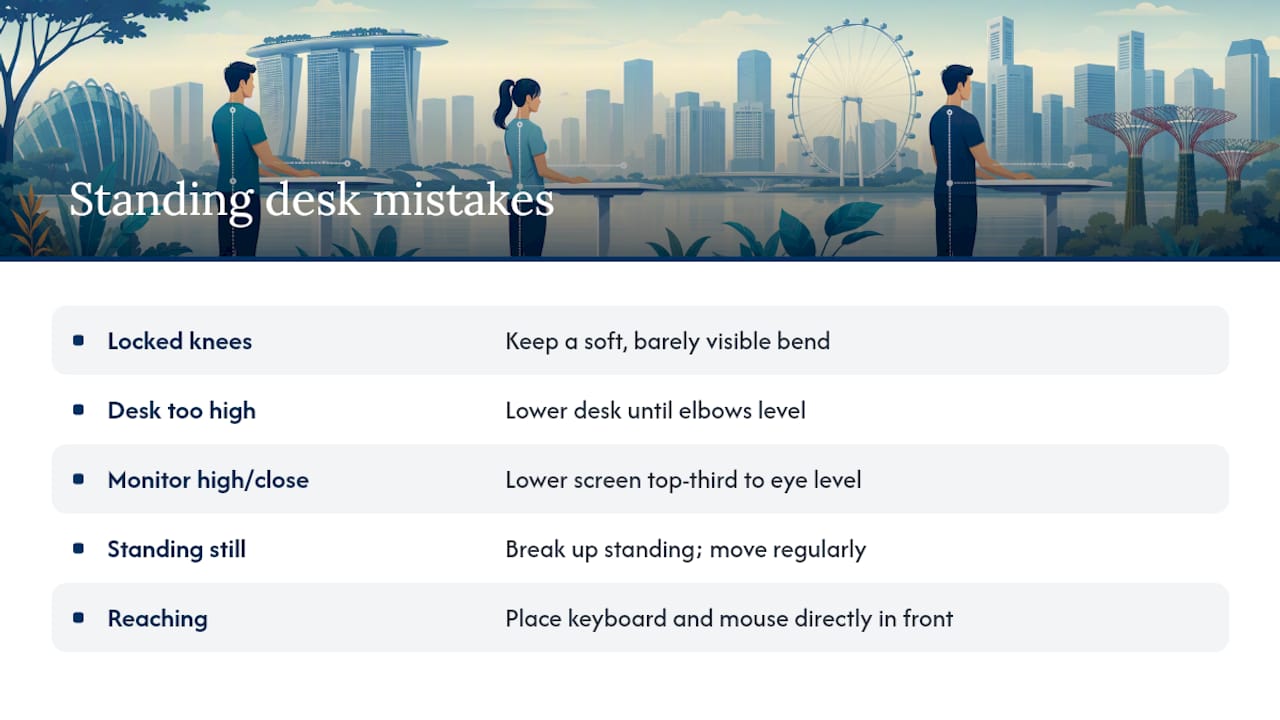 Five standing desk posture mistakes and fixes